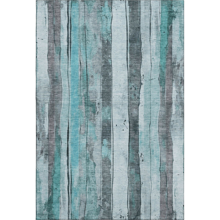10' X 14' Striped Washable Area Rug With UV Protection (706487) - Teal / Gray