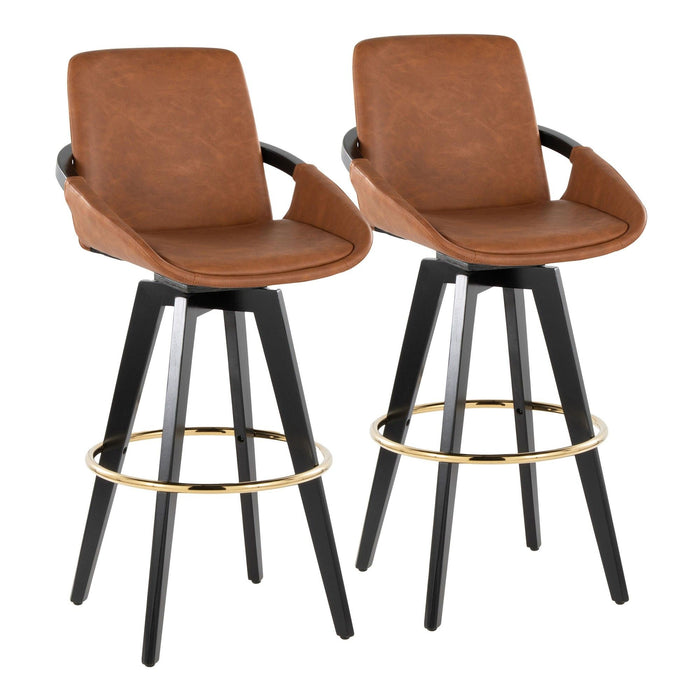 Cosmo - Fixed-Height Barstool (Set of 2) - Black Wood Base, Gold Footrest