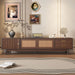 Dark brown Giga TV stand for 80-inch TVs with sliding doors and drawers, featuring modern accent storage unit design.