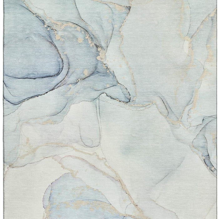 10' X 14' Abstract Washable Area Rug With UV Protection (647404) - Sky Blue / Ivory