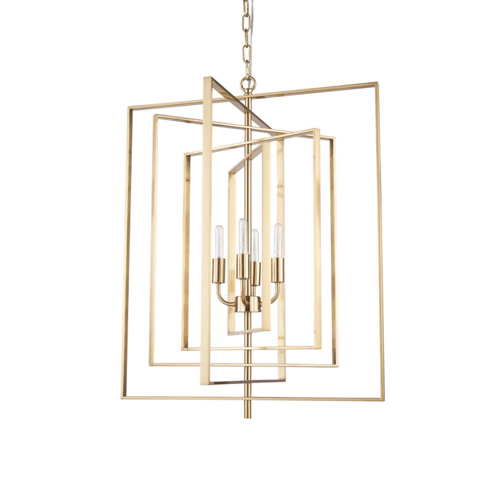 Antiqued gold geometric four-light metal chandelier with dimmable design, modern style lighting fixture by HomeRoots