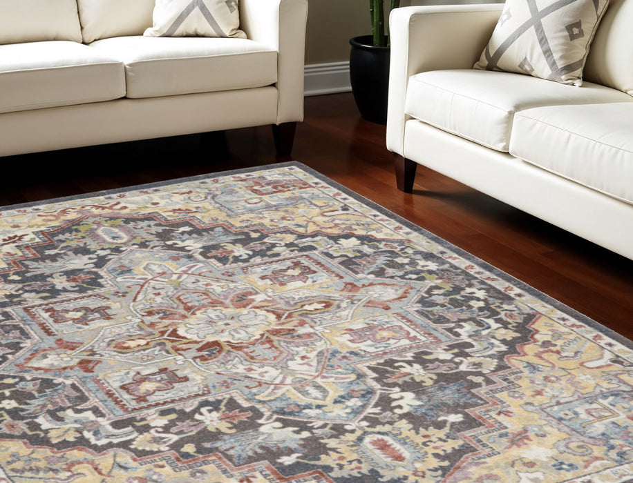 8' X 10' Floral Distressed Area Rug - Charcoal