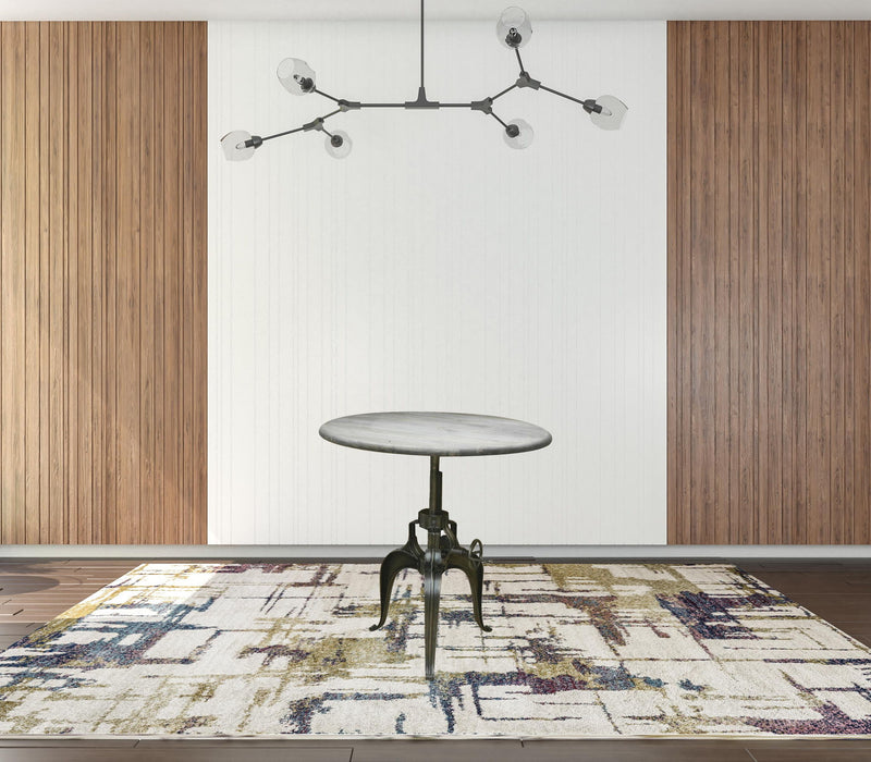 Adjustable Height Solid Wood Iron Pedestal Base Round Top Dining Table - Gray / Silver