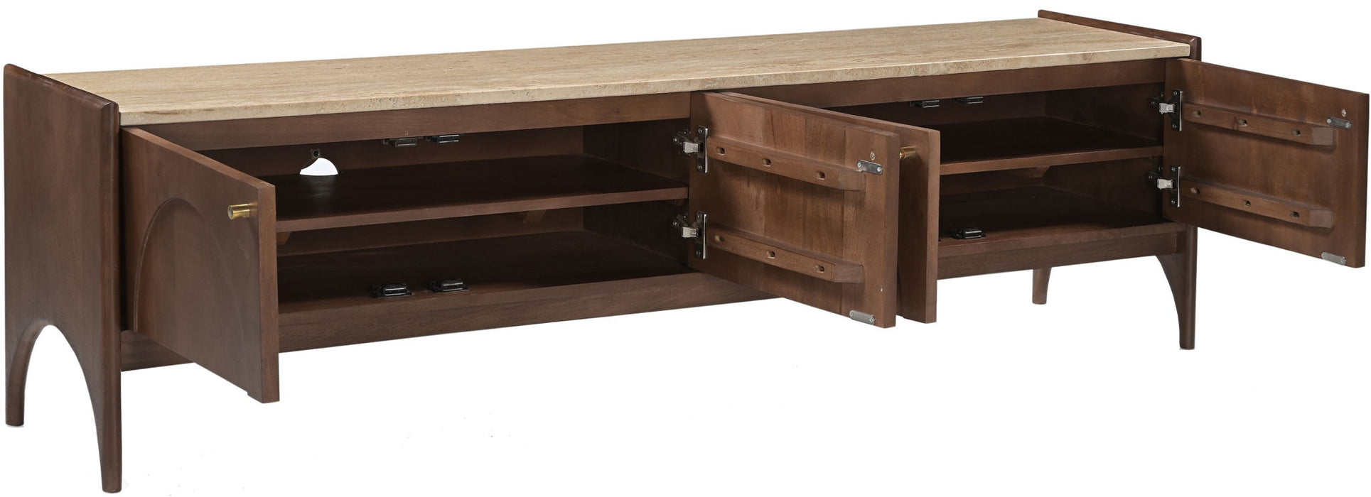 Veya 71-inch media console with genuine marble top and mango wood frame, modern TV stand by Meridian Furniture.