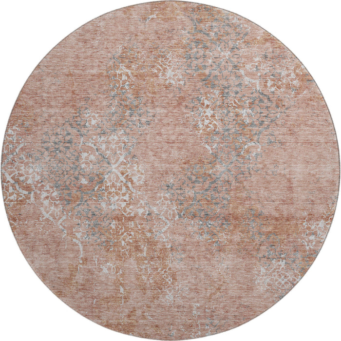 8' Abstract Washable Round Rug With UV Protection - Salmon