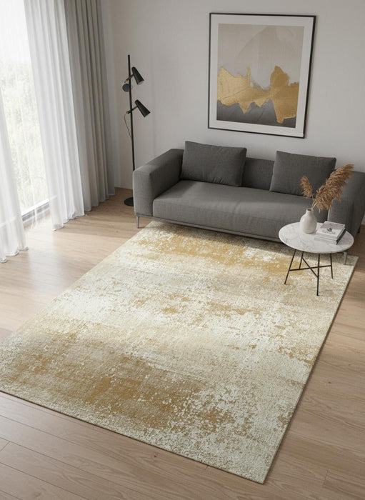 8' Abstract Washable Round Rug With UV Protection (610027) - Gold / Beige