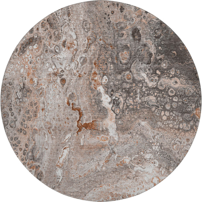 8' Abstract Washable Round Rug With UV Protection (650449) - Terra Cotta / Ivory / Gray