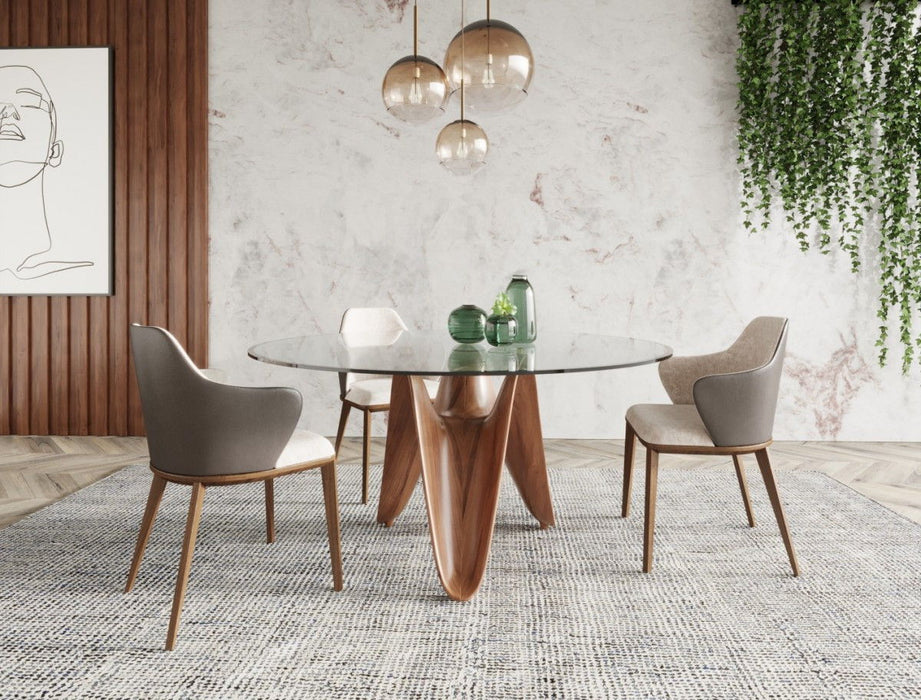 59" Rounded Glass And Solid Manufactured Wood Pedestal Base Dining Table - Clear