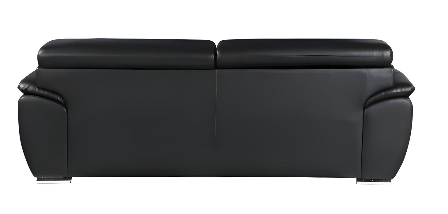 Silver Legs Leather Sofa - Black