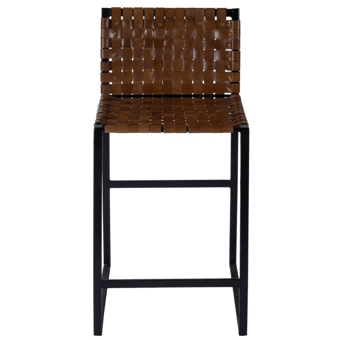 36" Leather And Iron Bar Chair - Brown And Black