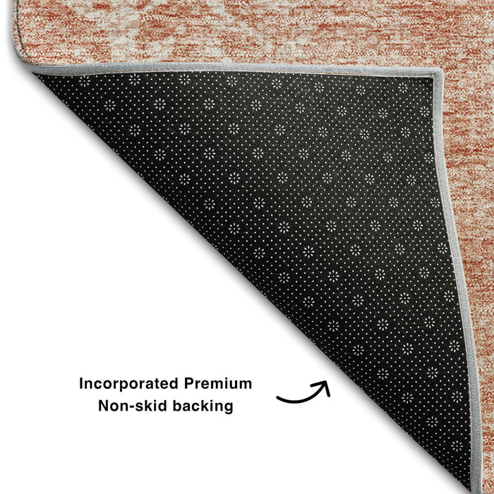 9' X 12' Striped Washable Area Rug With UV Protection (656524) - Coral / Ivory