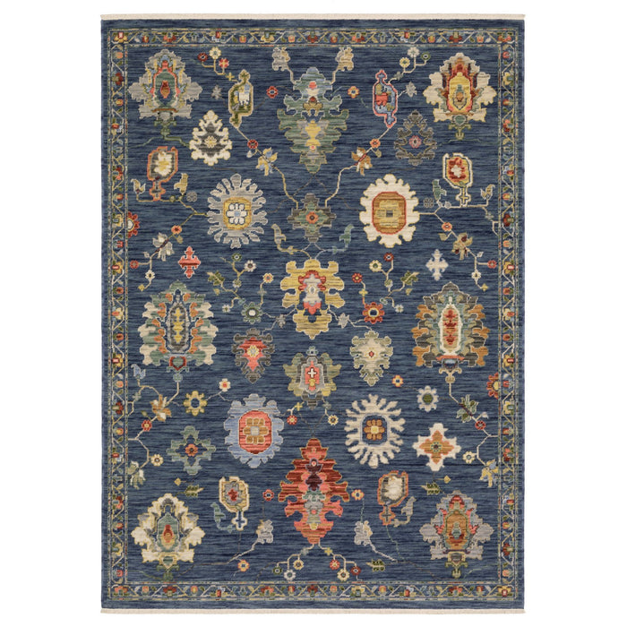 5' X 8' Oriental Area Rug With Fringe - Blue And Red