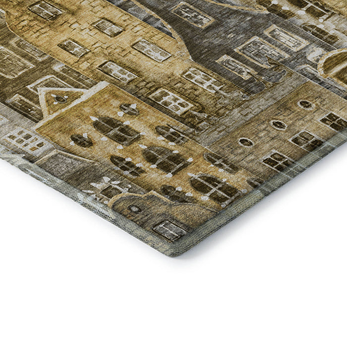10' X 14' Abstract Geometric Washable Area Rug With UV Protection (650866) - Brown / Gray / Ivory
