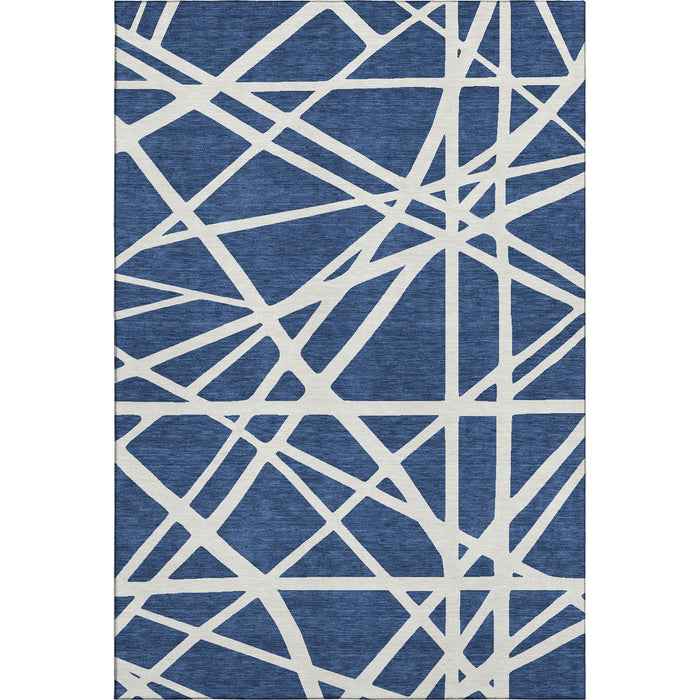 10' X 14' Geometric Washable Area Rug With UV Protection (681629) - Navy Blue / Ivory