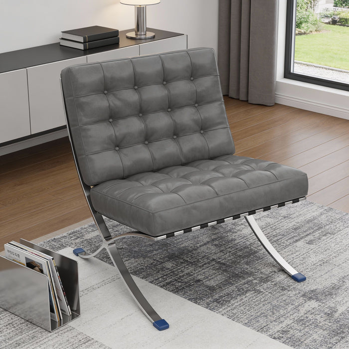 Faux Leather Stainless Steel Folding Lounge Chair - Dark Gray / Silver