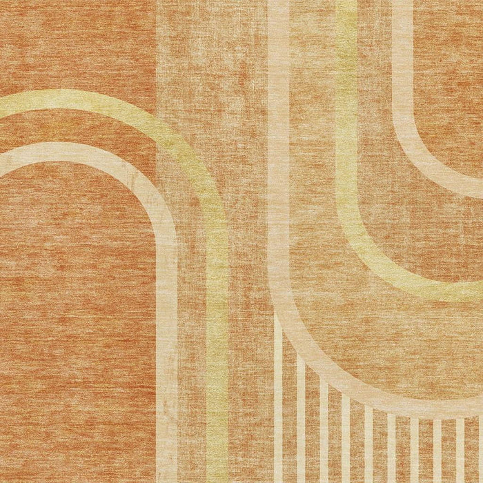 10' X 14' Geometric Washable Area Rug With UV Protection (647944) - Terra Cotta / Gold