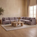 Velvet performance fabric upholstered Meridian Furniture 6-piece corner sectional sofa with plush cushions and modern design.