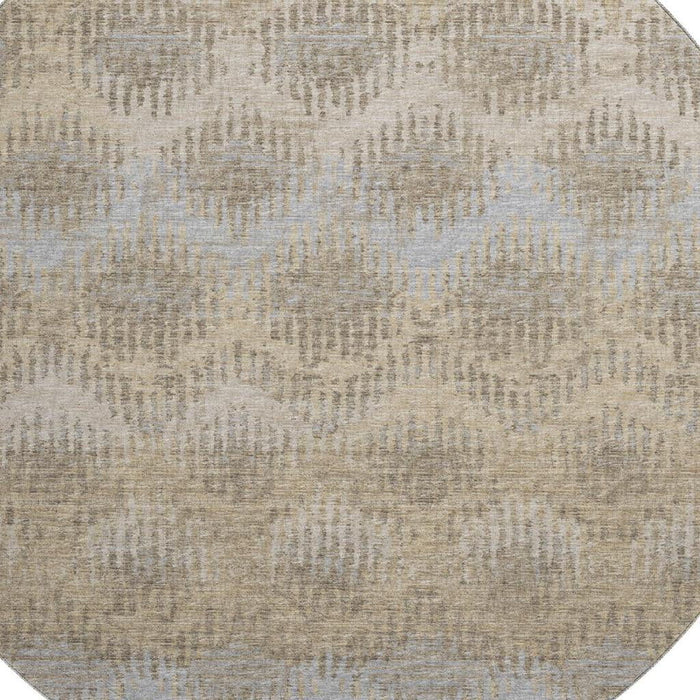 8' Abstract Washable Round Rug With UV Protection - Brown And Sky Blue