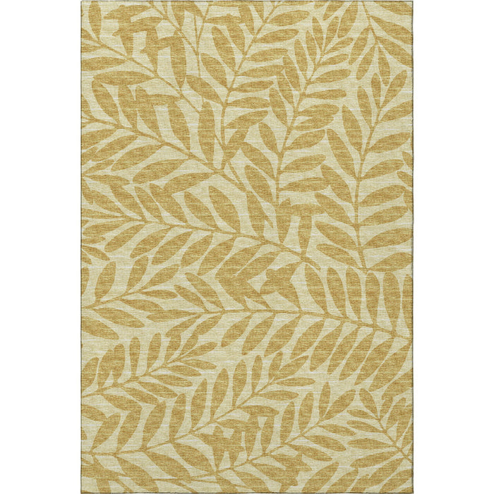 10' X 14' Botanical Leaves Washable Area Rug With UV Protection (644856) - Gold / Ivory