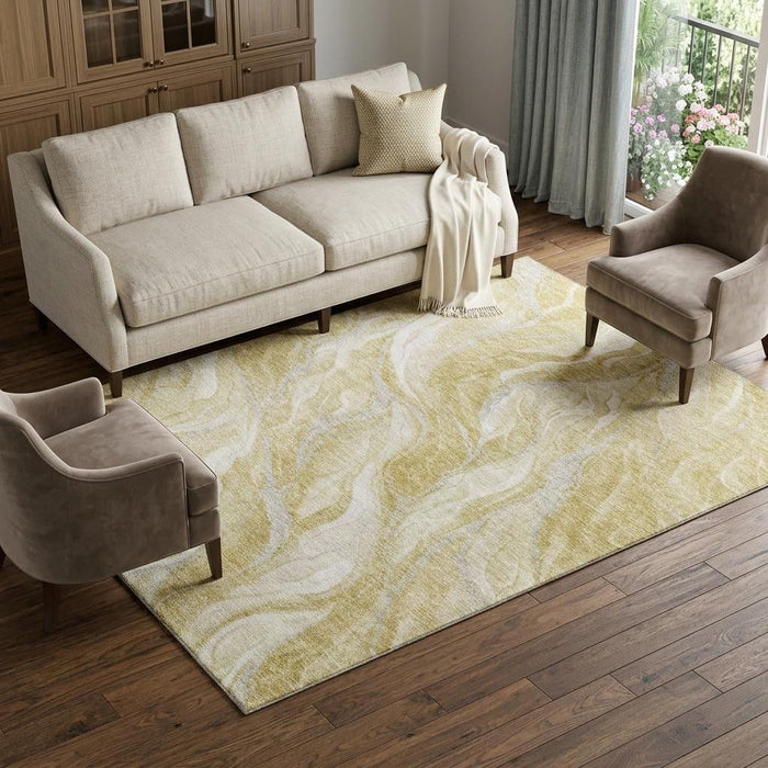 10' X 14' Abstract Washable Area Rug With UV Protection (657587) - Gold / Ivory