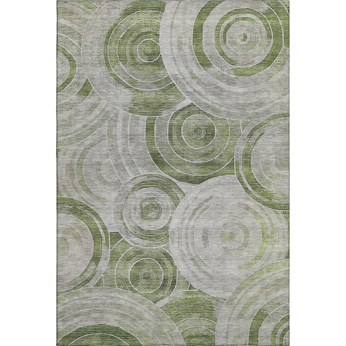 10' X 14' Geometric Washable Area Rug With UV Protection (700065) - Artichoke Green / Gray / Silver