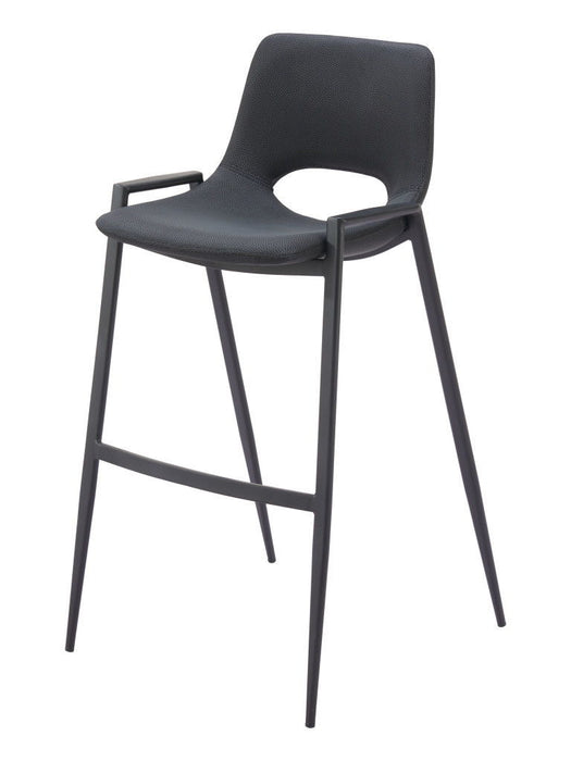 30" Modern Faux Leather And Steel Low Back Bar Height Bar Chairs (Set of 2) - Black