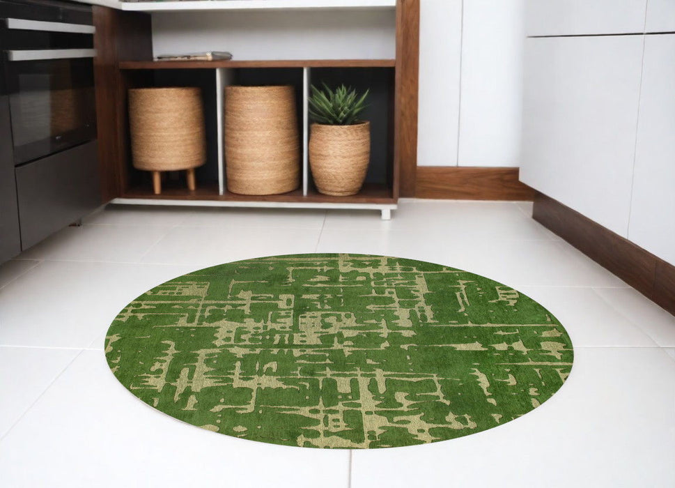 8' Round Abstract Non Skid Area Rug - Green