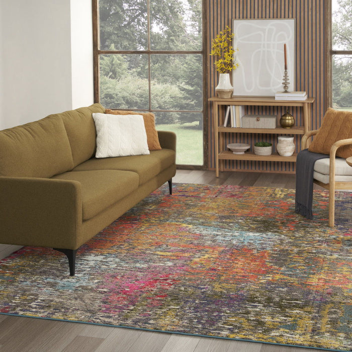 8' X 11' Abstract Non Skid Area Rug - Blue And Orange