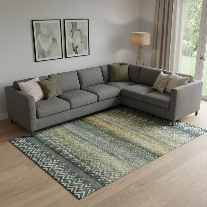 10' X 14' Geometric Washable Area Rug With UV Protection (715651) - Green / Charcoal