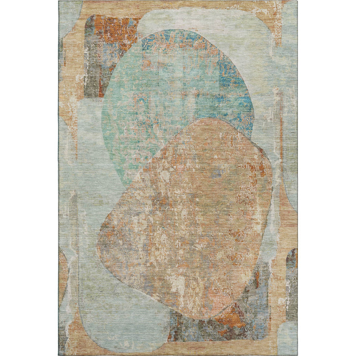 10' X 14' Abstract Washable Area Rug With UV Protection (695558) - Teal / Copper / Gray