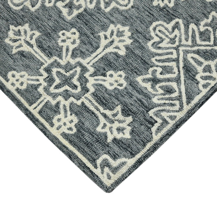 8' X 11' Wool Geometric Hand Hooked Area Rug - Dark Gray And Ivory