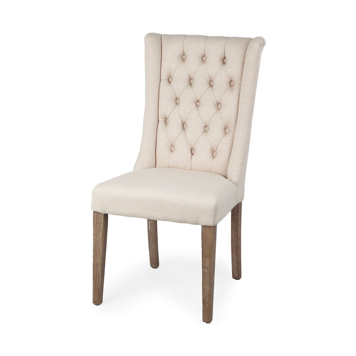 Tufted And Upholstered Linen Wing Back Dining Side Chair - Cream