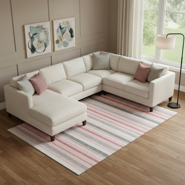 10' X 14' Striped Washable Area Rug With UV Protection (669925) - Pink / Ivory / Gray