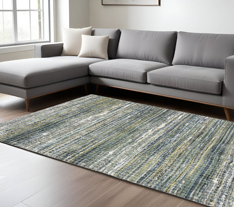 7' X 10' Geometric Distressed Area Rug - Green And Blue