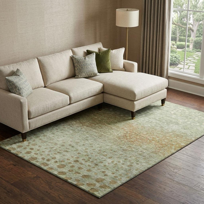 10' X 14' Polka Dot Washable Area Rug With UV Protection (683638) - Artichoke Green / Copper
