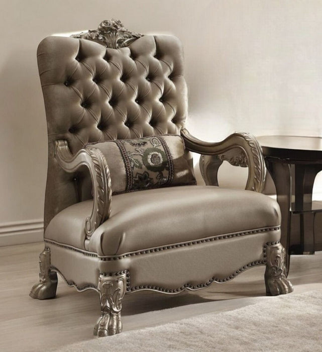 Velvet Tufted Arm Chair - Bone And Gold