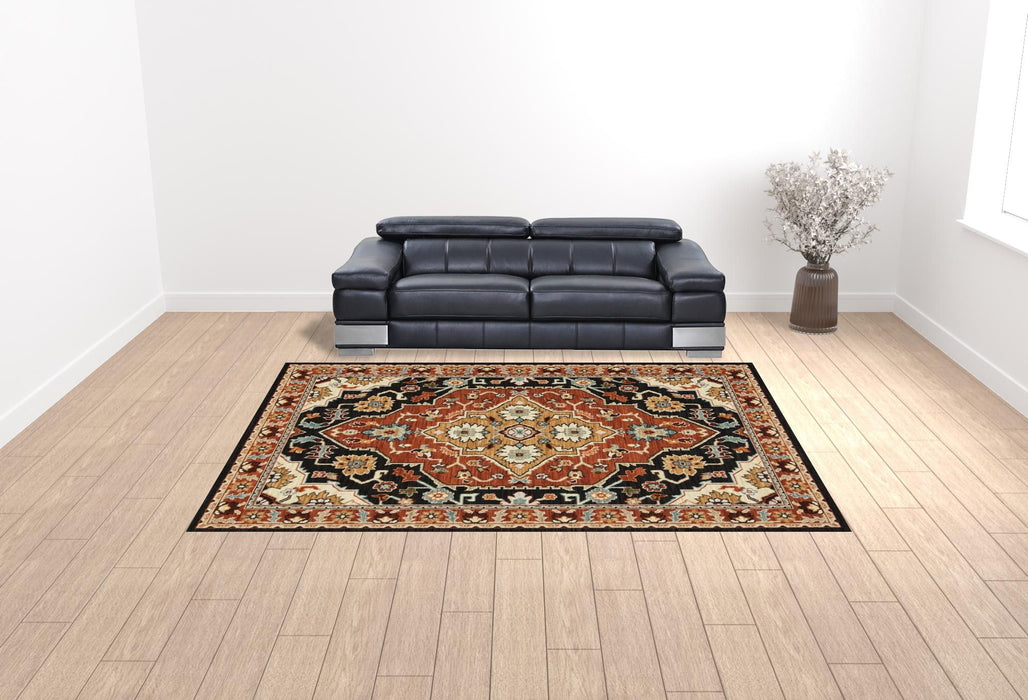 9.8' x 12.9' Oriental Power Loom Area Rug - Red And Black