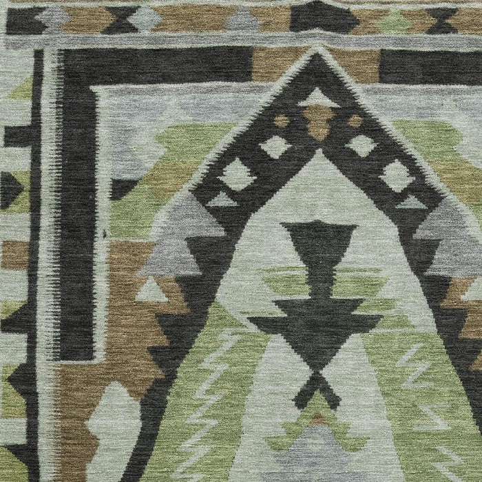 10' X 14' Tribal Washable Area Rug With UV Protection (707989) - Brown / Green / Charcoal