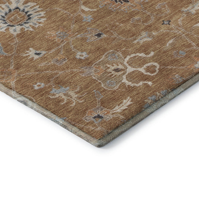 10' X 14' Floral Washable Area Rug With UV Protection (686114) - Copper / Beige / Denim Blue