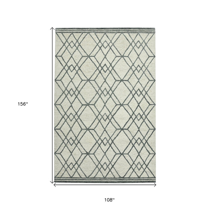 9' X 13' Wool Geometric Hand Hooked Area Rug - Ivory And Gray