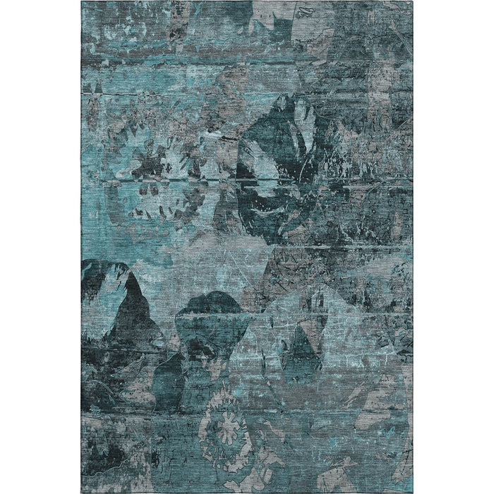 8' X 10' Abstract Washable Area Rug With UV Protection (648878) - Teal / Gray