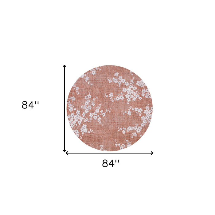 8' Round Oriental Non Skid Area Rug - Red And White