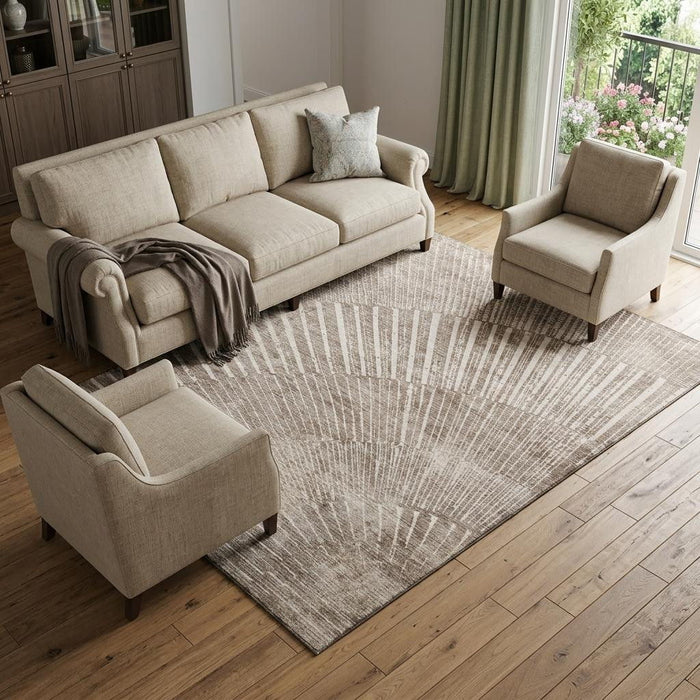9' X 12' Geometric Washable Area Rug With UV Protection (648351) - Taupe / Ivory