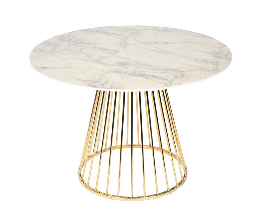 43" Rounded Stainless Steel Pedestal Base Dining Table - Gold / White