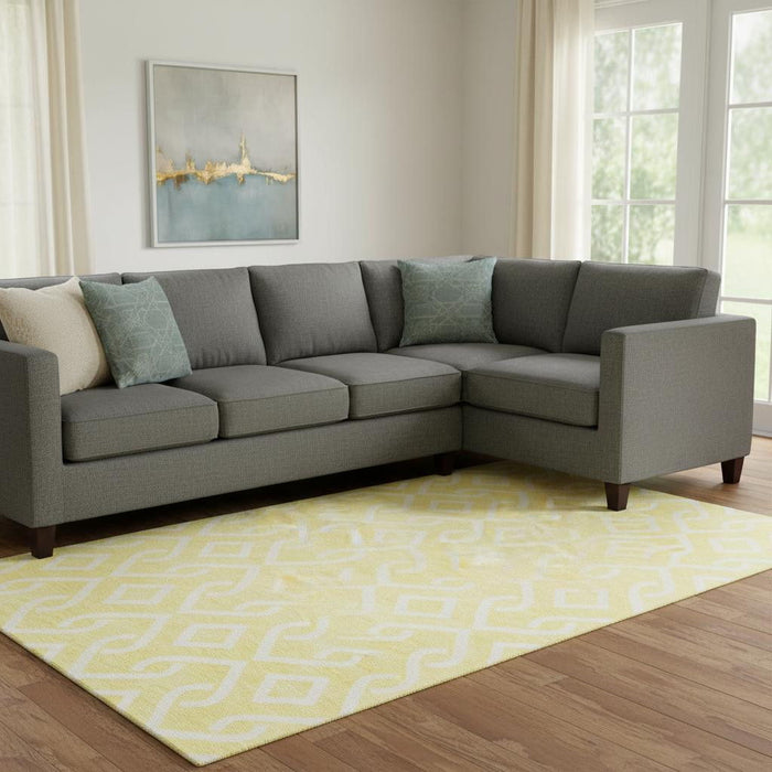 10' X 14' Geometric Washable Area Rug With UV Protection (652605) - Yellow / Ivory