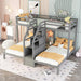 Gray Giga twin over twin bunk bed with built-in staircase and storage drawer, showcasing sturdy wood frame and functional design.