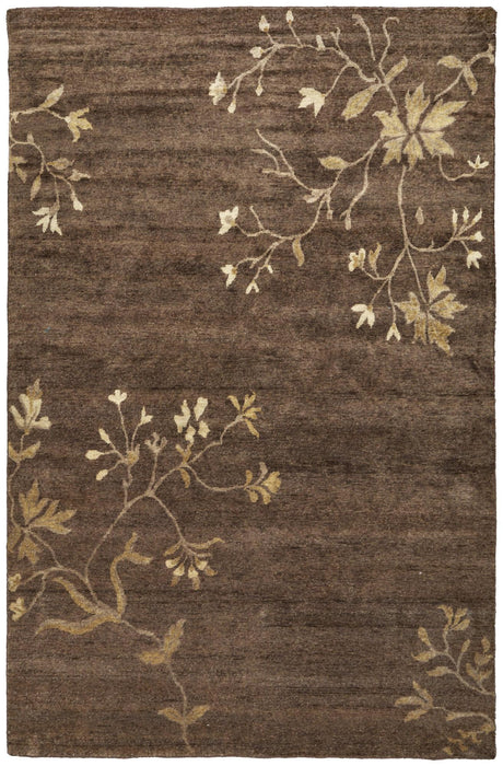5' X 8' Wool Floral Hand Knotted Area Rug (744186) - Green / Gold