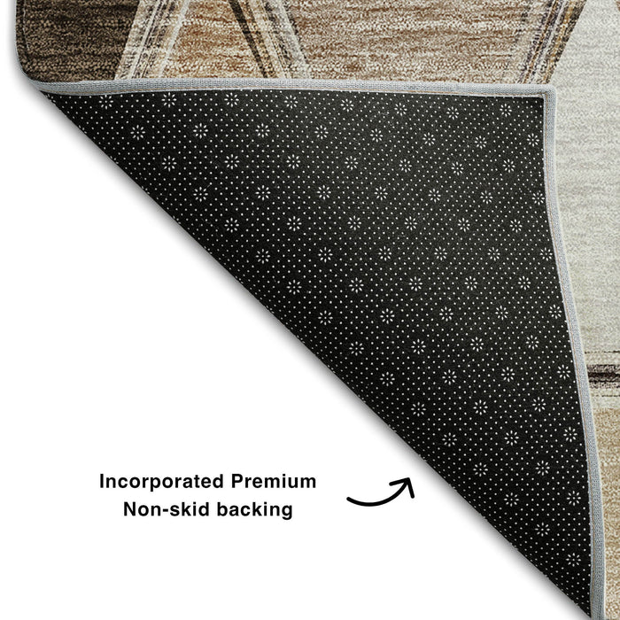 10' X 14' Geometric Washable Area Rug With UV Protection (657617) - Brown / Gray / Ivory
