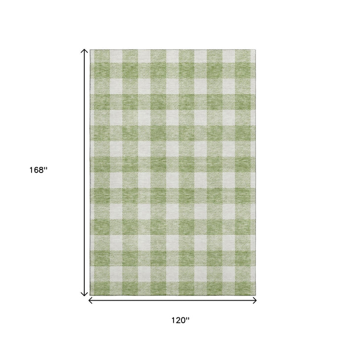 10' X 14' Plaid Washable Area Rug With UV Protection (673345) - Artichoke Green / Ivory