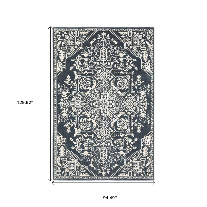 8' X 11' Oriental Area Rug - Blue / Ivory